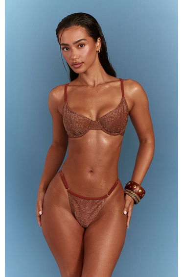 Bronze Lurex Thong Bikini Bottoms