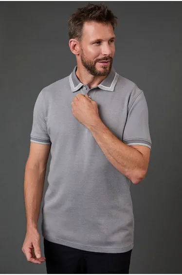 Light Grey Birdseye Tipped Polo Shirt