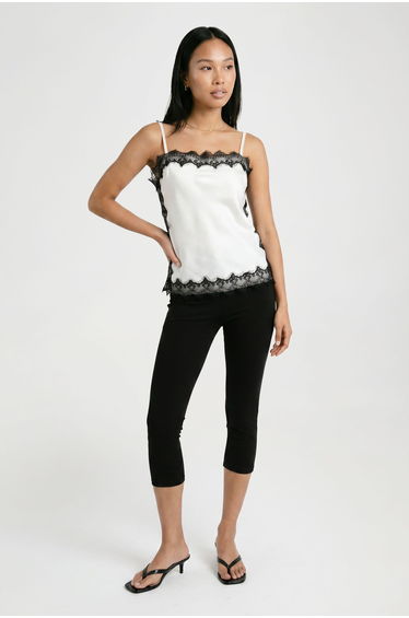 Satin Square Neck Lace Trim Cami Top - ivory