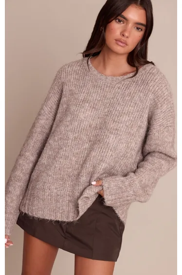 Taupe Rib Detail Oversized Jumper