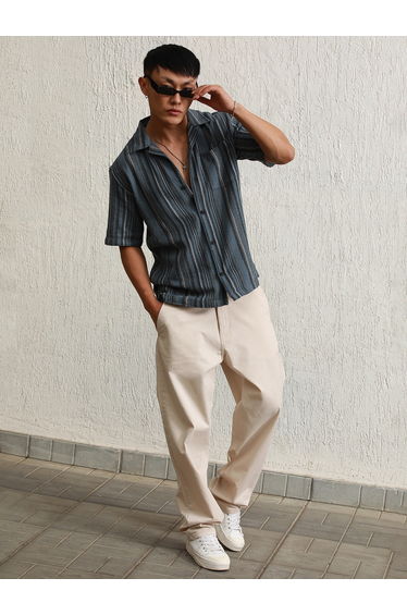 Relaxed Fit Striped Resort Collar Casual Shirt