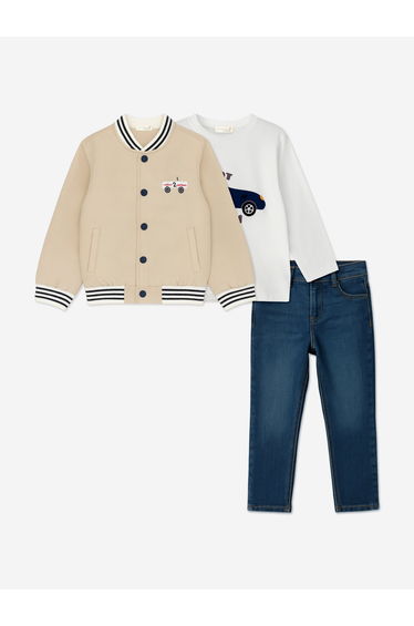Mininio Boys 3 Piece Outfit Set in Beige