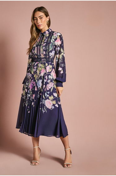 Placement Print Collared Shirt Dress