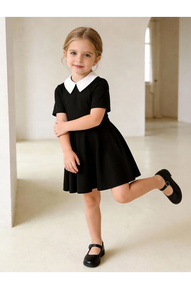 Girls Contrast Peter Pan Collar Dress