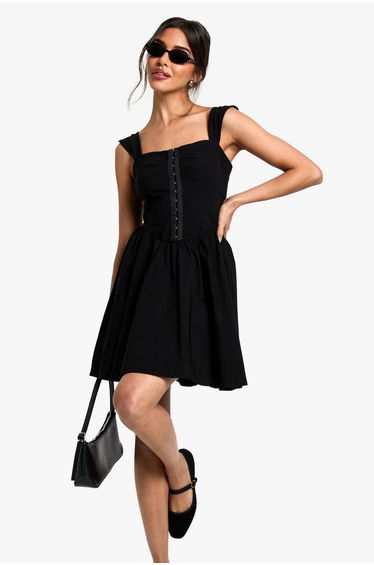 Hook & Eye Detail Strappy Mini Dress - black