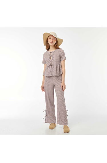 Crepe wide-leg trousers with ties RED