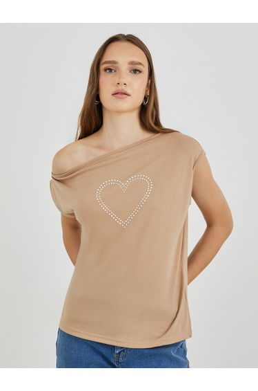 Embellished One Shoulder Short Sleeve T-Shirt