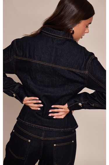 Raw Indigo Wash Long Sleeve Cinch Waist Denim Jacket product thumbnail 2