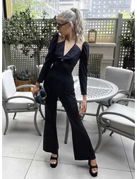 Glamorous Black Flared Bodycon Jumpsuit - 2