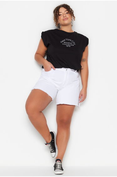 Plus Size Shorts & Bermuda - White - High Waist