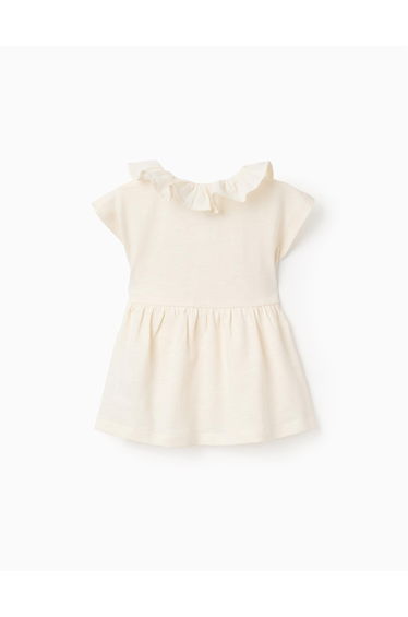 Cotton T-shirt with ruffled collar for baby girls light beige