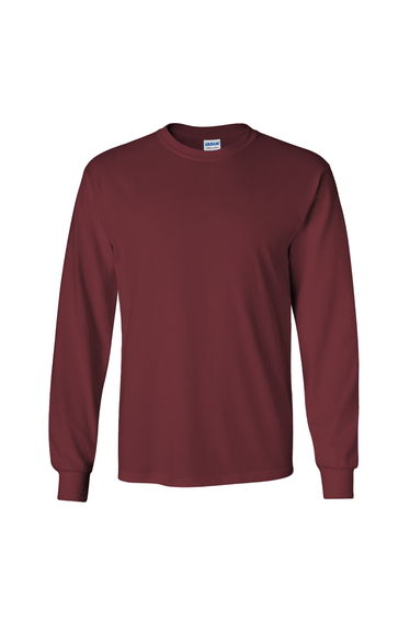 Gildan Mens Plain Crew Neck Ultra Cotton Long Sleeve T-Shirt - Maroon