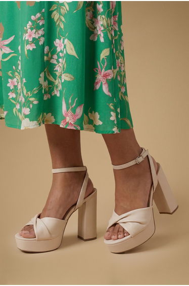 Amelia Faux Leather Twist Front High Block Heel Platform Sandals