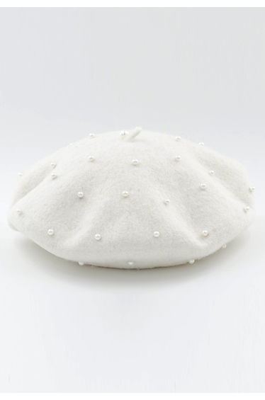 Handmade Pearl Wool Blend Beret Hat in White