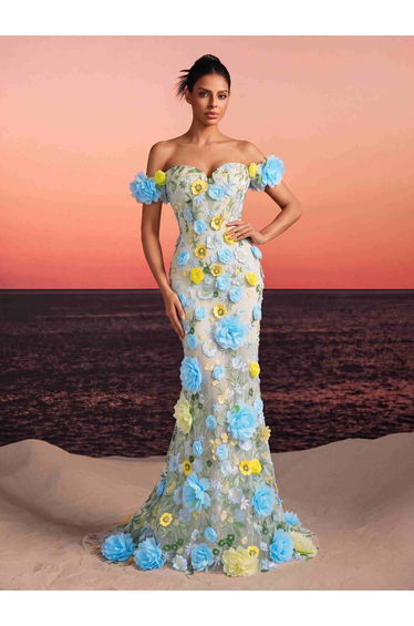 Gexila Off Shoulder Flower Mesh Maxi Dress