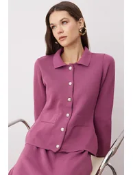 Burgundy Brooch Detailed Knitwear Bottom - Top Set - 1