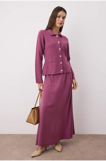 Burgundy Brooch Detailed Knitwear Bottom - Top Set