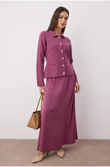 Burgundy Brooch Detailed Knitwear Bottom - Top Set