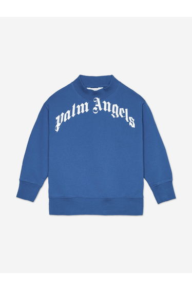 Palm Angels Boys Curved Logo Regular Sweatshirt in Blue
