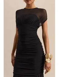 Kalene | Black Wide-Neck Maxi Dress With Sheer-Detailing - 2