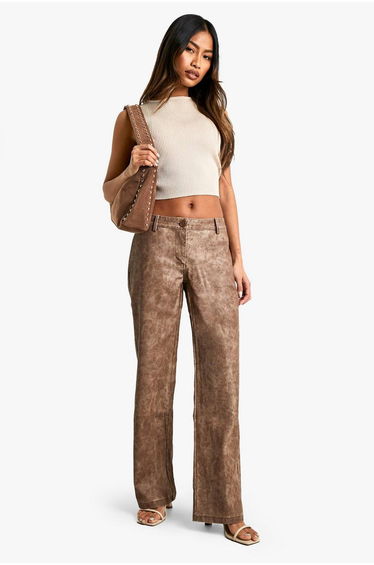Low Rise Washed Pu Straight Leg Trouser - vintage wash
