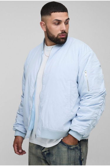 Plus Peached Embroidered MA1 Bomber Jacket - baby blue