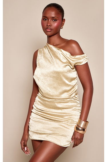 Pale Lime Satin Textured Asymmetric Mini Dress