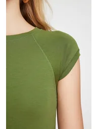Khaki Moon Sleeve Fitted Stretchy Knitted Blouse - 4
