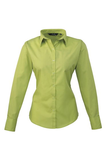 Premier Womens/Ladies Poplin Long Sleeve Blouse / Plain Work Shirt - Lime