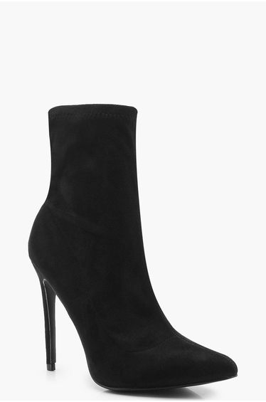 Pointed Toe Stiletto Sock Boots - black