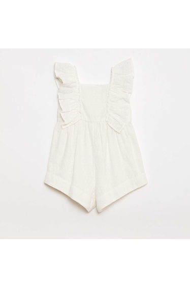 Sleeveless Short Romper with Eyelet Embroidery and Ruffles BEIGE