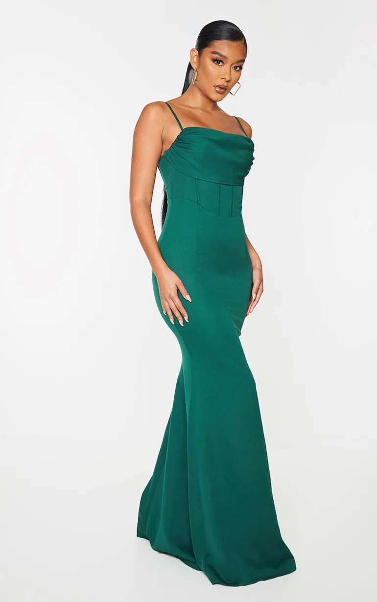 emerald green corset draped strappy bridesmaid dress Green Olive Satin Bridesmaid Dress Sheath Floor-Length