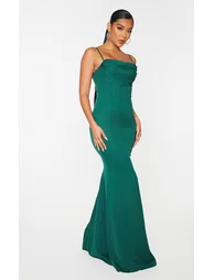 Emerald Green Corset Draped Strappy Bridesmaid Dress - 2