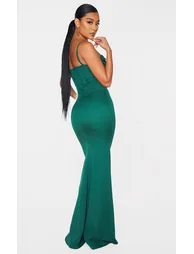 Emerald Green Corset Draped Strappy Bridesmaid Dress - 1
