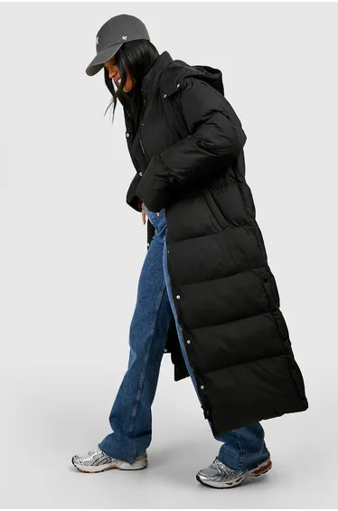 معطف منفوخ طويل بهودي - أسود