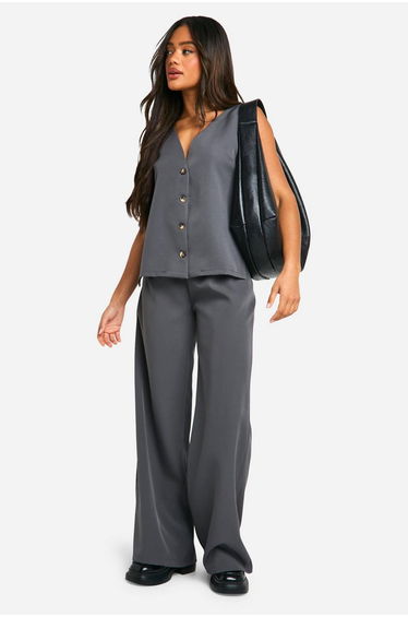 Woven Tab Side Swing Waistcoat - charcoal
