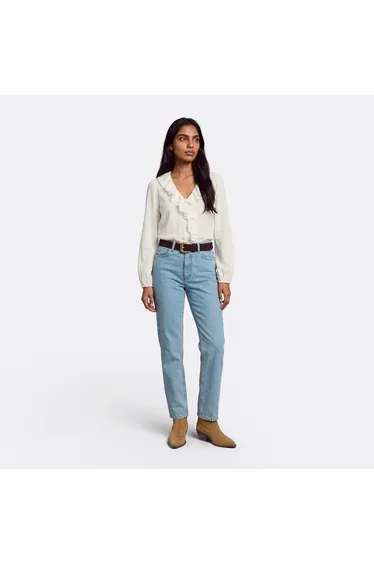 Ruffled Long Sleeve V-Neck Blouse