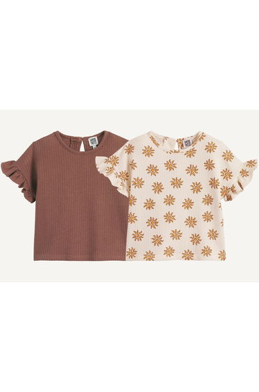 Pack of 2 Short Sleeve T-Shirts, Plain + Floral Print