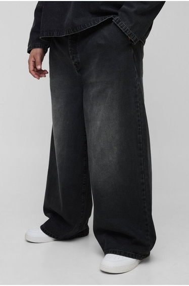 Plus Pleated Baggy Jeans - washed black