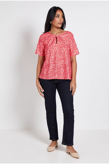 Petite Animal Woven Twist Blouse
