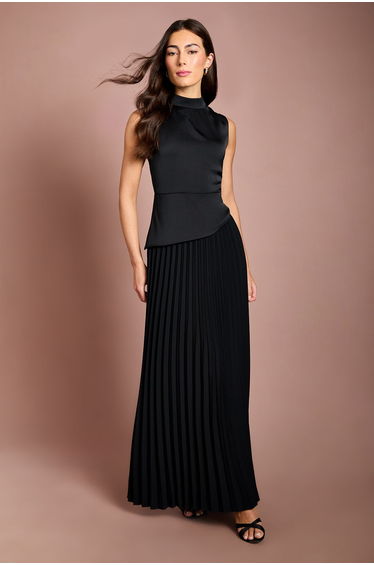 Drape High Neck Pleated Skirt Maxi Dress