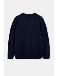 Navy Regular V-Neck Plain Large Size Cardigan - 7