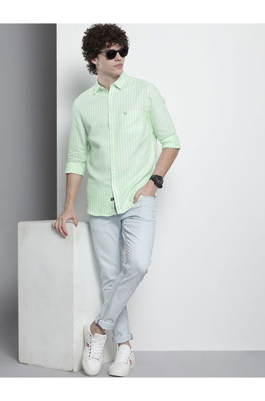Men Green Regular Fit Striped Shirt