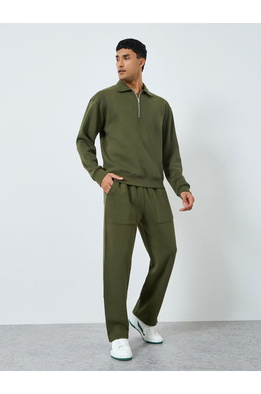 Men Olive Green Zip Sweatshirt and Joggers Co-Ords