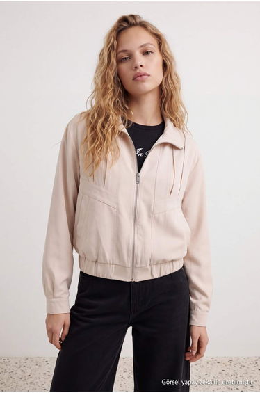 Ecru Regular Fit Stand Collar Jacket Coat