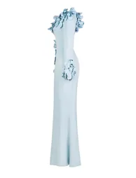 3D Flower Off-Shoulder Solid Maxi Dress - 9