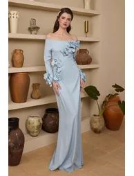 3D Flower Off-Shoulder Solid Maxi Dress - 4