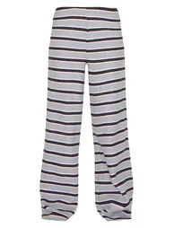 Grey Brushed Rib Striped Mid Rise Wide Leg Trousers - 4