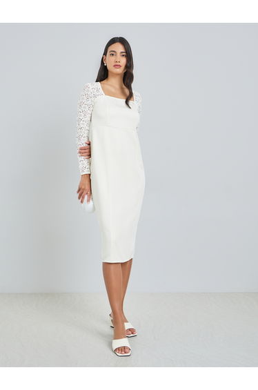 Lace Long Sleeves Sheath Midi Dress