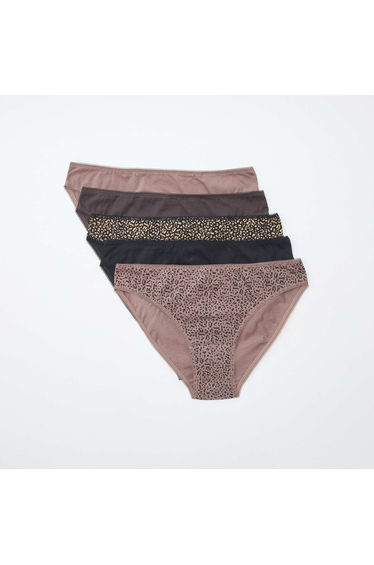 Pack of 5 pairs of briefs - plain and printed BROWN
